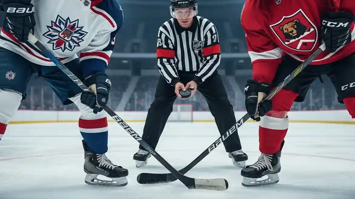 Eishockey-Spieler beim Bully auf dem Eis – Turniermodus und Gruppenphase der IIHF WM